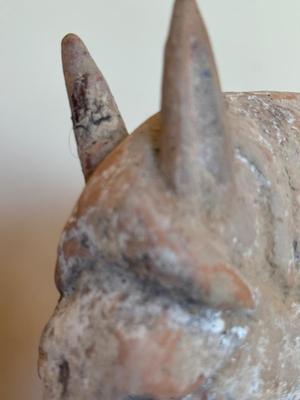 Standing Horse with Taces of Ochre colored Pigments, Tang Dynasty (581-618 CE), Pottery