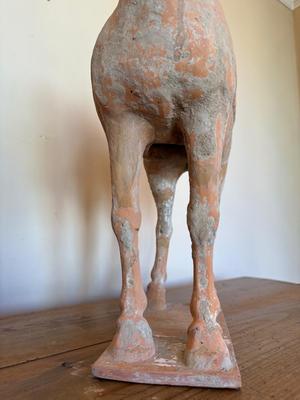 Standing Horse with Taces of Ochre colored Pigments, Tang Dynasty (581-618 CE), Pottery