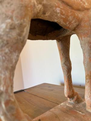 Standing Horse with Taces of Ochre colored Pigments, Tang Dynasty (581-618 CE), Pottery