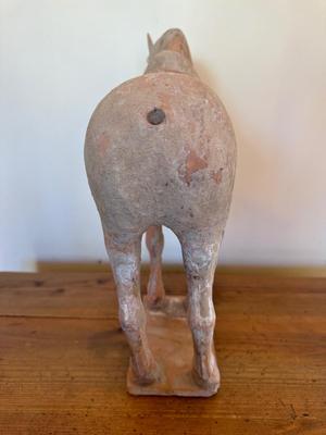 Standing Horse with Taces of Ochre colored Pigments, Tang Dynasty (581-618 CE), Pottery
