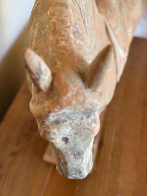 Standing Horse with Taces of Ochre colored Pigments, Tang Dynasty (581-618 CE), Pottery