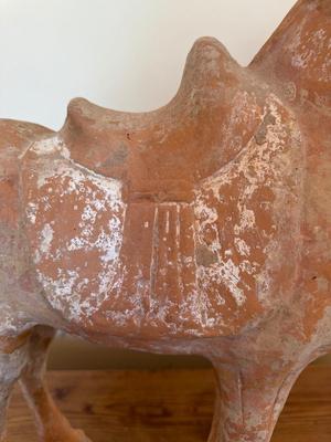 Standing Horse with Taces of Ochre colored Pigments, Tang Dynasty (581-618 CE), Pottery