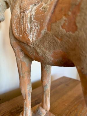 Standing Horse with Taces of Ochre colored Pigments, Tang Dynasty (581-618 CE), Pottery