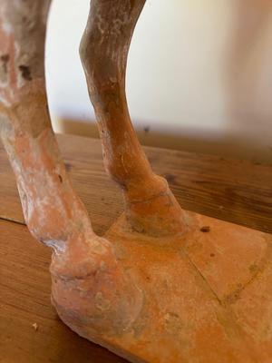 Standing Horse with Taces of Ochre colored Pigments, Tang Dynasty (581-618 CE), Pottery
