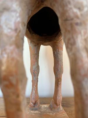 Standing Horse with Taces of Ochre colored Pigments, Tang Dynasty (581-618 CE), Pottery