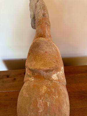 Standing Horse with Taces of Ochre colored Pigments, Tang Dynasty (581-618 CE), Pottery