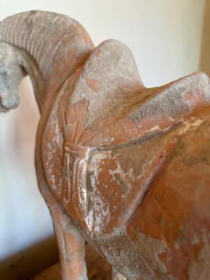 Standing Horse with Taces of Ochre colored Pigments, Tang Dynasty (581-618 CE), Pottery