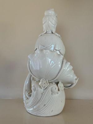 Chinese Blanc de Chine, Water-Moon Guanyin, porcelain bodhisattva, c. 1900