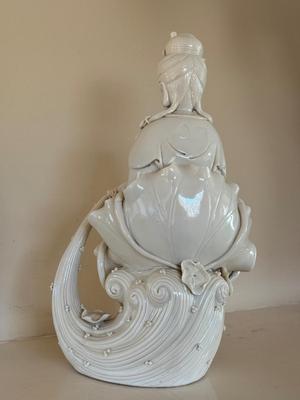 Chinese Blanc de Chine, Water-Moon Guanyin, porcelain bodhisattva, c. 1900
