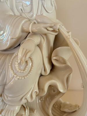 Chinese Blanc de Chine, Water-Moon Guanyin, porcelain bodhisattva, c. 1900