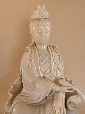 Chinese Blanc de Chine, Water-Moon Guanyin, porcelain bodhisattva, c. 1900