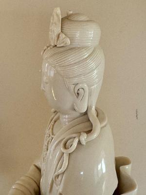 Chinese Blanc de Chine, Water-Moon Guanyin, porcelain bodhisattva, c. 1900