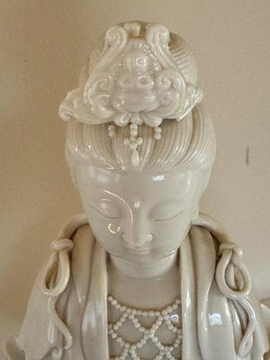 Chinese Blanc de Chine, Water-Moon Guanyin, porcelain bodhisattva, c. 1900