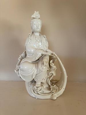 Chinese Blanc de Chine, Water-Moon Guanyin, porcelain bodhisattva, c. 1900