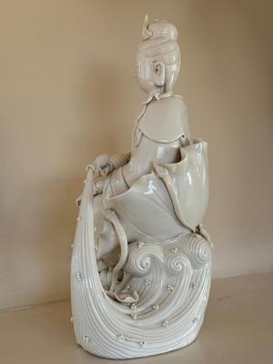 Chinese Blanc de Chine, Water-Moon Guanyin, porcelain bodhisattva, c. 1900
