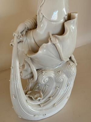 Chinese Blanc de Chine, Water-Moon Guanyin, porcelain bodhisattva, c. 1900