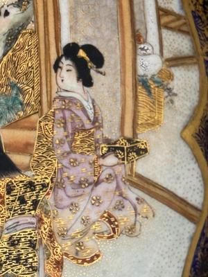 Japanese Satsuma bowl, Cobalt blue, finely painted Geisha, Porcelain, Meiji Period (1869-1927)