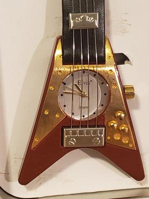 Elvis Presley Guitar Shaped Watch Novelty Black/Red Guitar Wristwatch