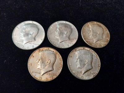 5 KENNEDY 1967 HALF DOLLARS