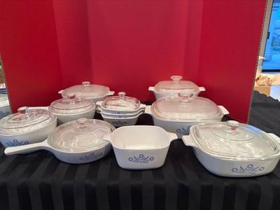 Lot 145 Corning blue corn flower ware cookware