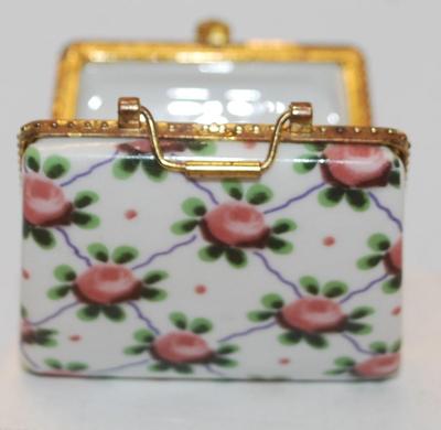 "Fostoria Navarre" Flowered Porcelain Purse Trinket Box 2 1/2" x 2" x 1 1/2"
