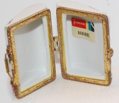 "Fostoria Navarre" Flowered Porcelain Purse Trinket Box 2 1/2" x 2" x 1 1/2"