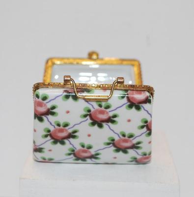 "Fostoria Navarre" Flowered Porcelain Purse Trinket Box 2 1/2" x 2" x 1 1/2"
