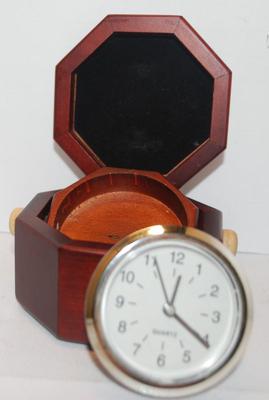 Gimbal Style Clock in an Octagon Shaped Wooden Hinged Covered Box 3