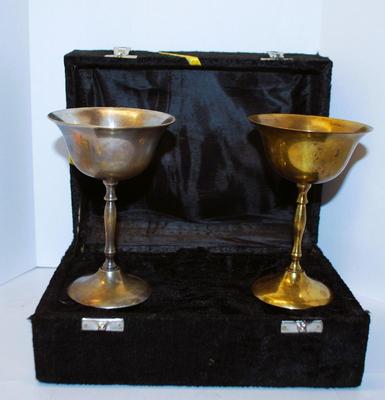 Vintage Pair of Goblets In Black Hinged Case 10" x 7 1/2" x 4 1/4"