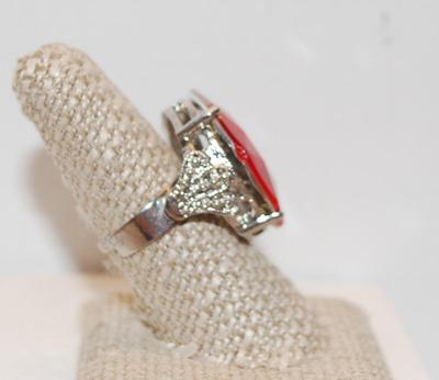 Red-Orange Faceted Large Stone Ring with Split Band Size 9
