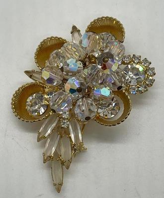 Vintage Costume Jewelry Rhinestone Brooch Pin Large
