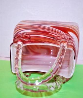 Orange and White "Murano" Style All-Glass Basket 9" H x 7" W x 5" D