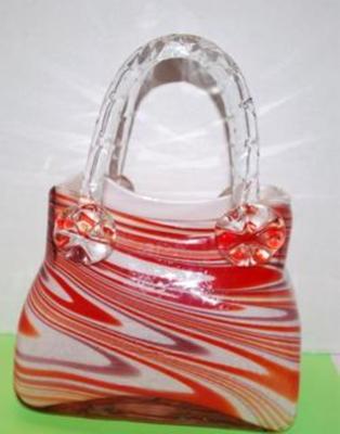 Orange and White "Murano" Style All-Glass Basket 9" H x 7" W x 5" D