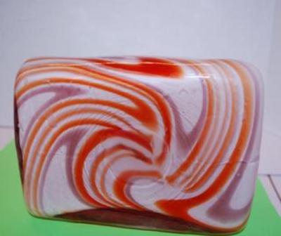 Orange and White "Murano" Style All-Glass Basket 9" H x 7" W x 5" D