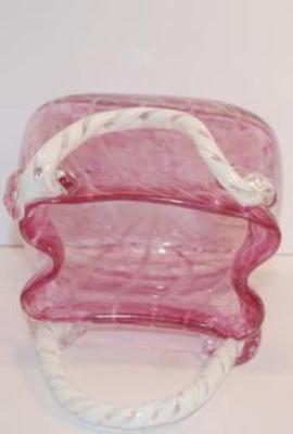 "Murano-Style" All Glass Cranberry Basket with Up & Down Handles 9 1/2" H x 7" W x 5" D Very Fragile and Heavy