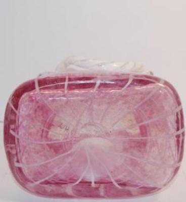 "Murano-Style" All Glass Cranberry Basket with Up & Down Handles 9 1/2" H x 7" W x 5" D Very Fragile and Heavy