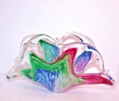 Beautiful Multicolor "Murano" Style All-Glass Basket 9" x 4" H x 2" D