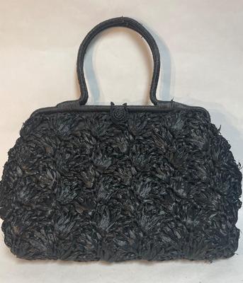 Vintage black straw purse handbag made in Italy