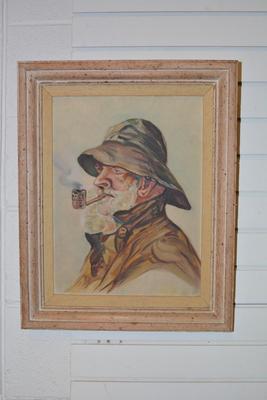 Vintage Original Oil Fisherman Painting, Wormwood Frame 20.25x16.25