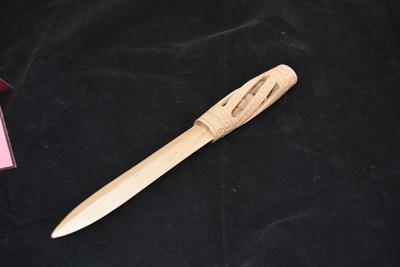 Hand-Carved Wooden Letter Opener 1988, Caged Spheres 10.75â€