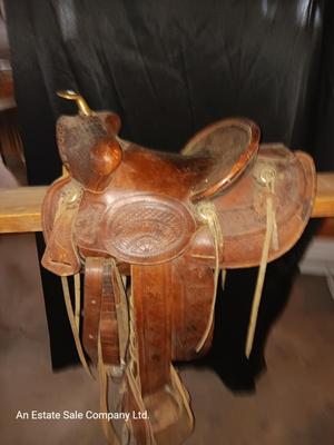 Antique Child sized leather saddle