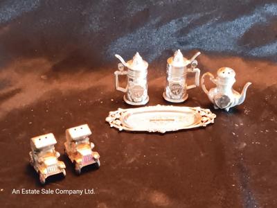Metal car salt & pepper shakers with beer stein miniature salt & pepper shakers