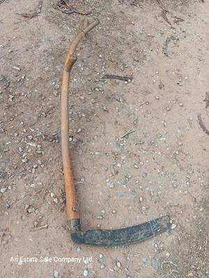 Antique wooden handled scythe with two handles