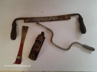 Vintage hand tools - Drill - planer - draw knife and more