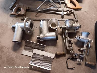 Meat tenderizer and Grinders with accessories - meat saws - table mount grinders too