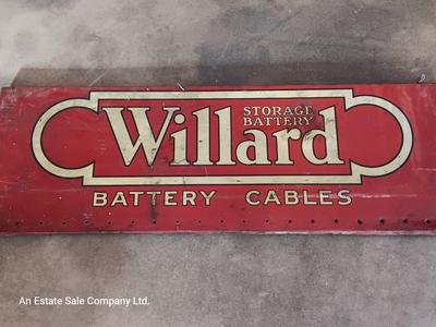Antique Willard Battery Cables sign - wood back - tin front