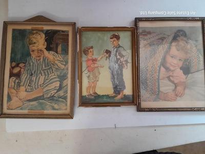 Three vintage framed artwork prints
