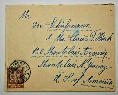 1925 German Cover - Munich to Montclair, New Jersey