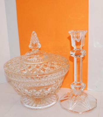 All Glass Candy Dish and Glass Candle Holder
