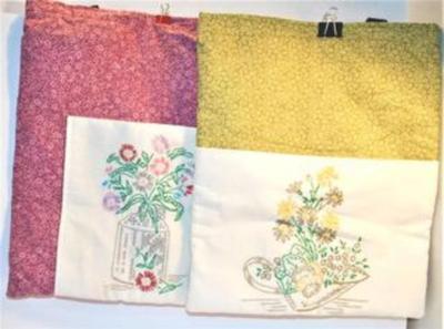 Large Embroidered Tote Bags with Black Straps 16" x 13" Set of 2
